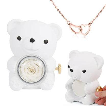 Colar Dueto de Amor + Urso com Rosa Eternizada