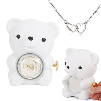 Colar Dueto de Amor + Urso com Rosa Eternizada
