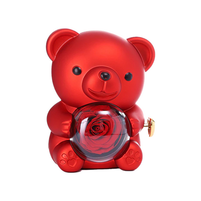 Colar Dueto de Amor + Urso com Rosa Eternizada