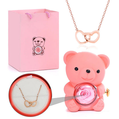 Colar Dueto de Amor + Urso com Rosa Eternizada
