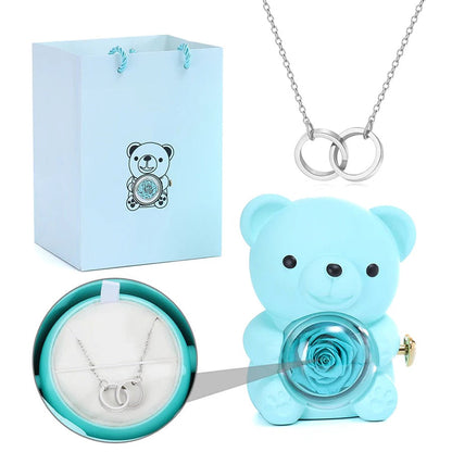 Colar Dueto de Amor + Urso com Rosa Eternizada