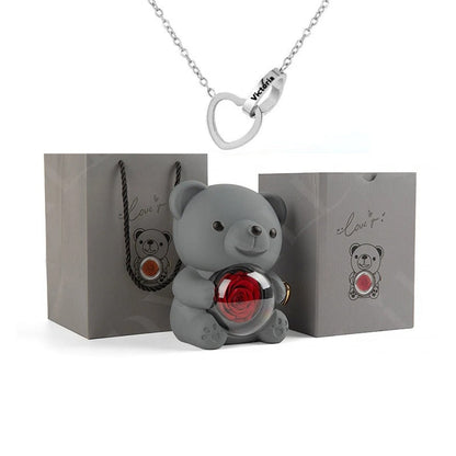 Colar Dueto de Amor + Urso com Rosa Eternizada