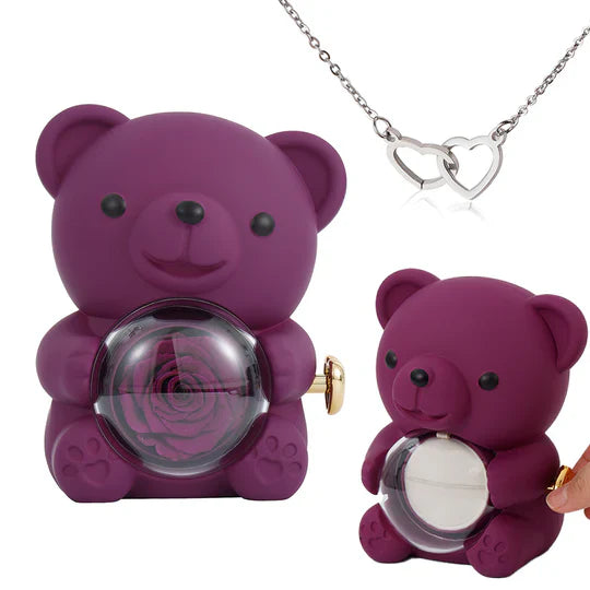 Colar Dueto de Amor + Urso com Rosa Eternizada