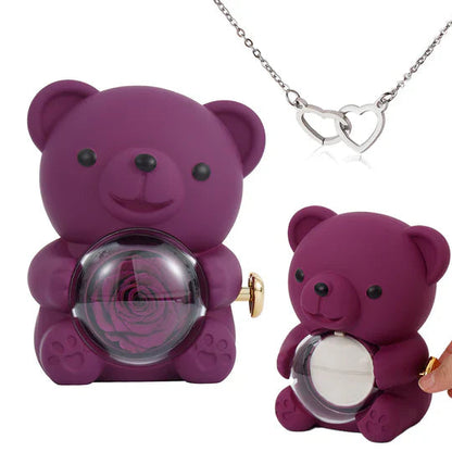 Colar Dueto de Amor + Urso com Rosa Eternizada