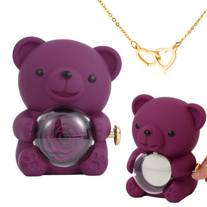 Colar Dueto de Amor + Urso com Rosa Eternizada