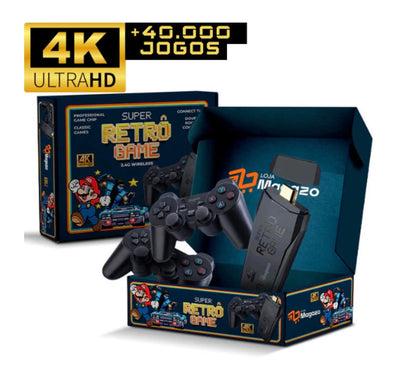 Vídeo Game Portátil Retrô Game© 4K HD -  40.000 Jogos + (2 Controles de Brinde)
