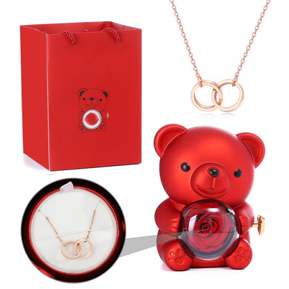 Colar Dueto de Amor + Urso com Rosa Eternizada