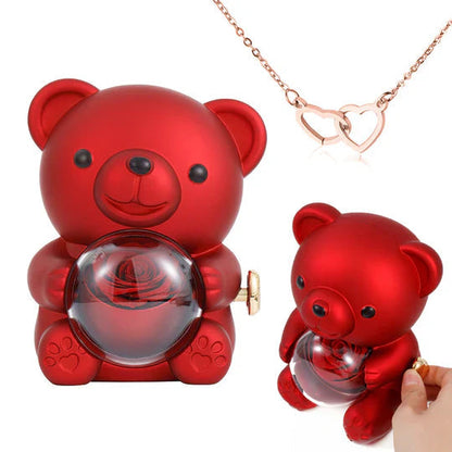 Colar Dueto de Amor + Urso com Rosa Eternizada