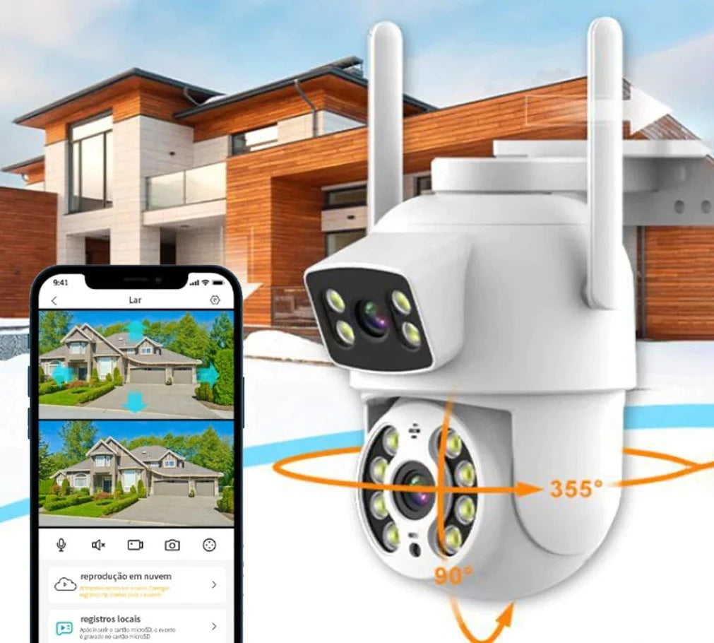 [COMPE 1 E LEVE 2] Câmera De Segurança Wi-Fi 360° Lente Dupla ICSEE IP66 - ÚLTIMAS UNIDADES EM PROMOÇÃO