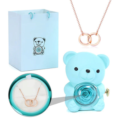 Colar Dueto de Amor + Urso com Rosa Eternizada