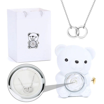 Colar Dueto de Amor + Urso com Rosa Eternizada