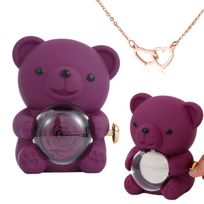 Colar Dueto de Amor + Urso com Rosa Eternizada