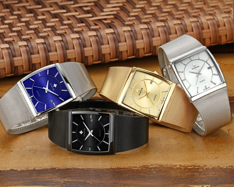 Relógio Masculino Quadrado de Aço Inoxidável - Frete Grátis